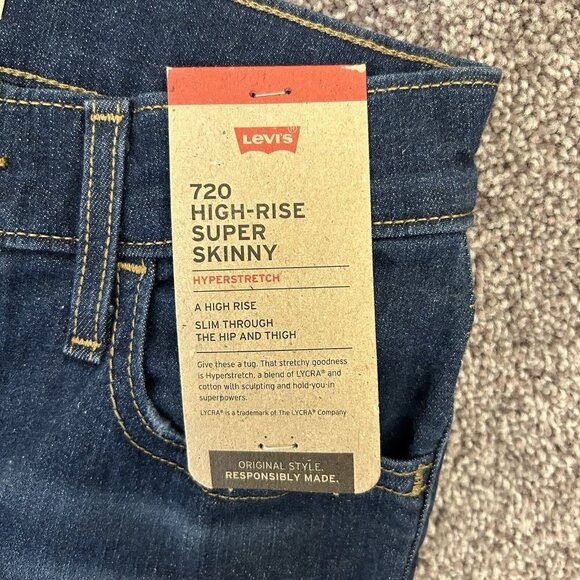 Levi's 720 Womens Super Skinny Jeans Size 0 Med / W25 L30 Blue High Rise NWT $69 - Picture 15 of 16